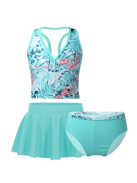 iiniim Girls Floral Rush Guard Short Sleeve Tankini Bikini Set Boyshorts Boxer Shorts Swimsuit Swimwear